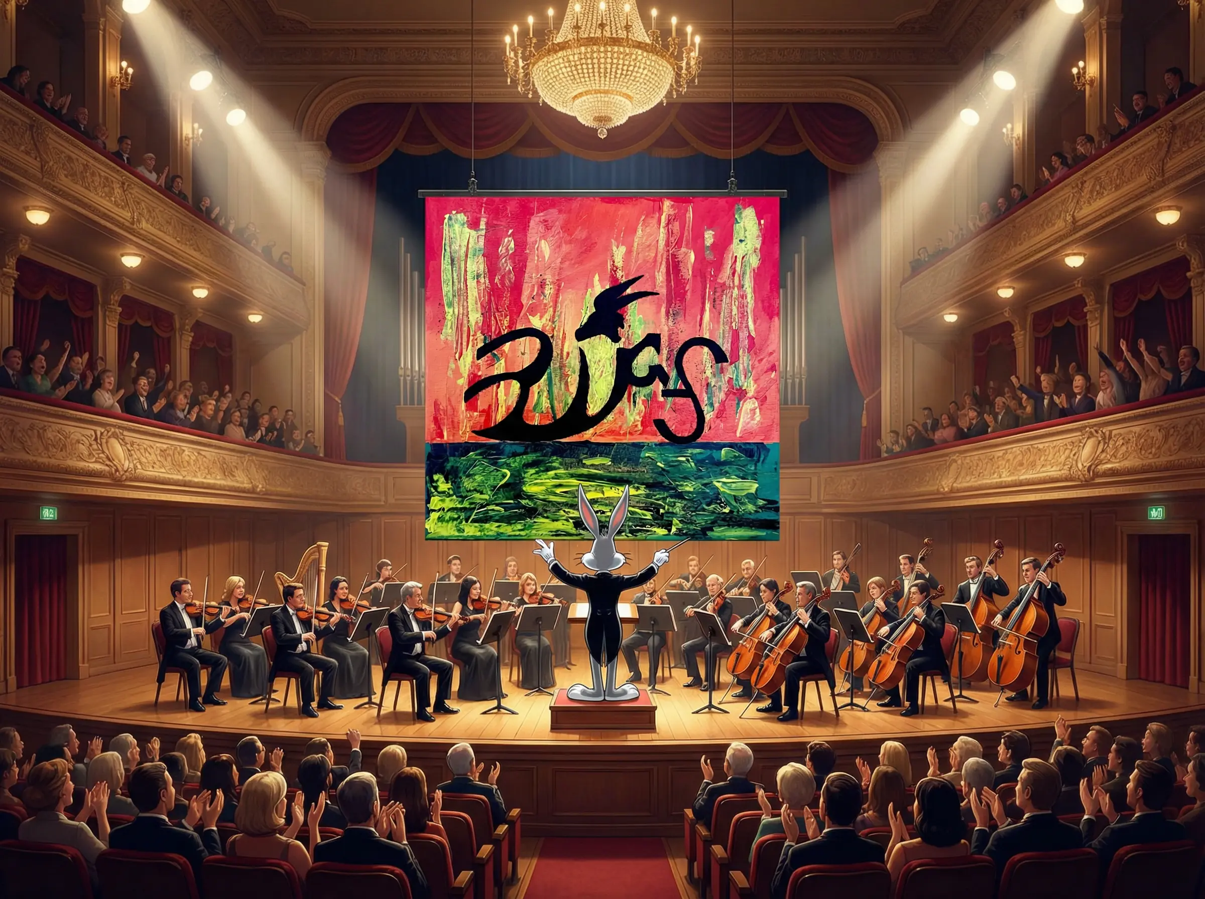 Original painting — Bugs Bunny performing at a grand piano, inspired by Rhapsody Rabbit