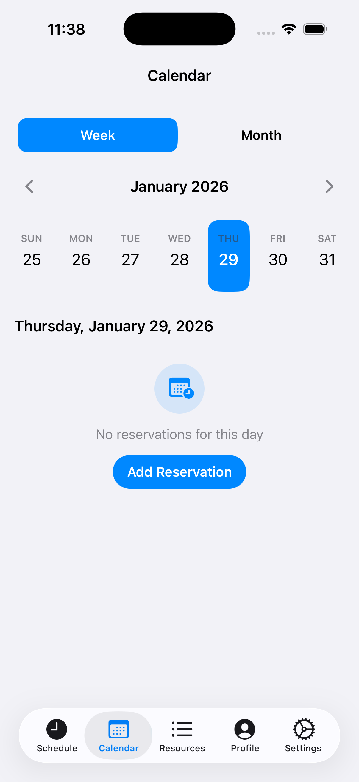 Week calendar view with quick add