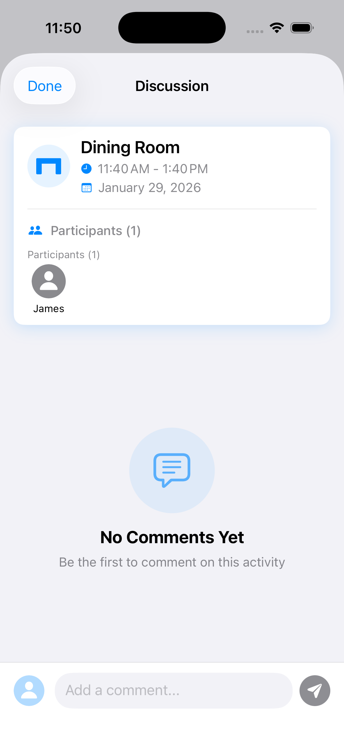 Discussion thread on a reservation